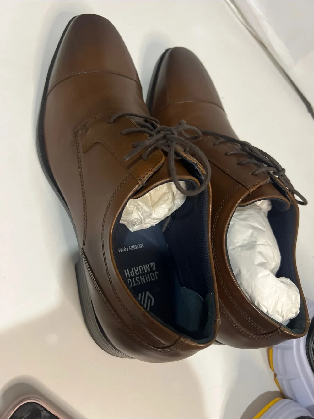 Johnston & Murphy Brown Leather Cap-Toe Derby Shoes